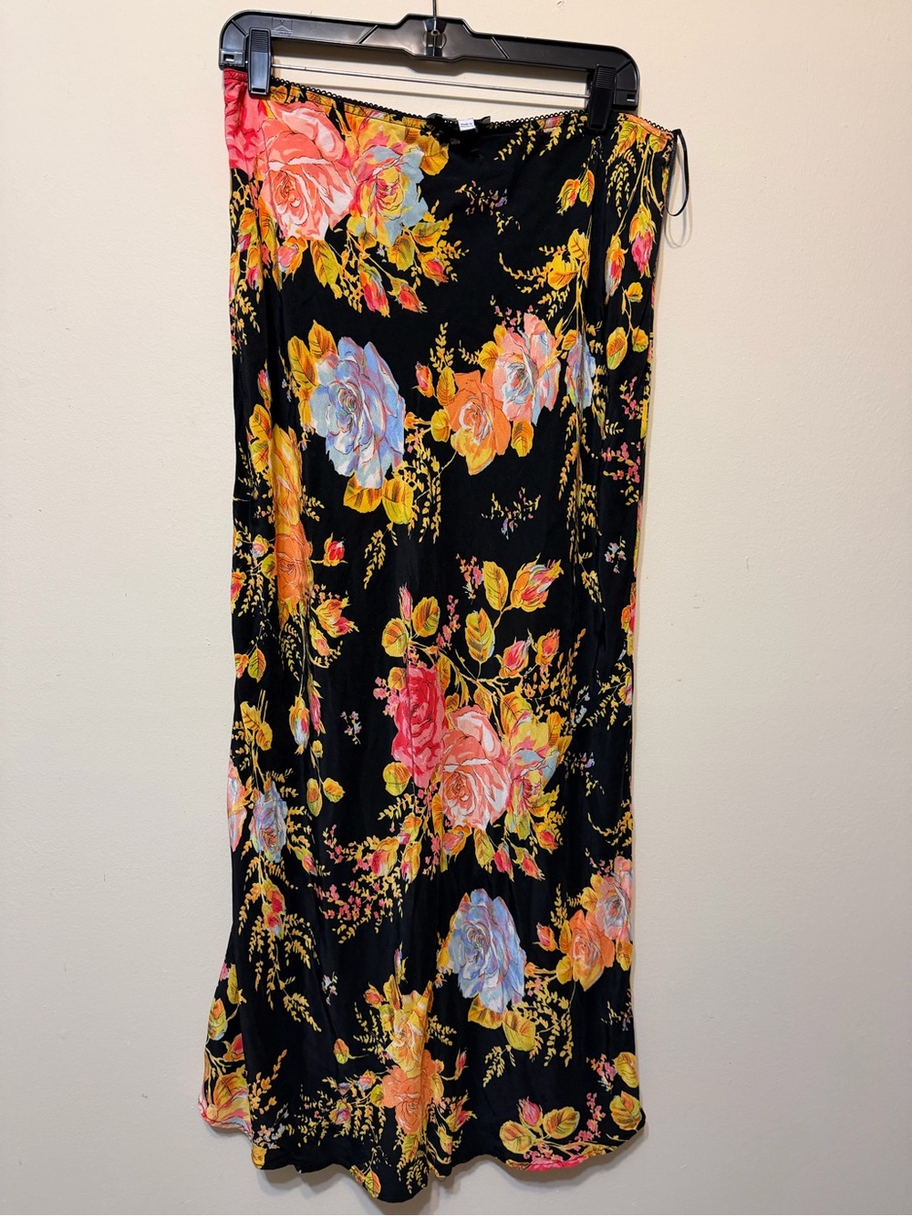 Never Fully Dressed Black Maxi Skirt with Multicolor Rose Print
